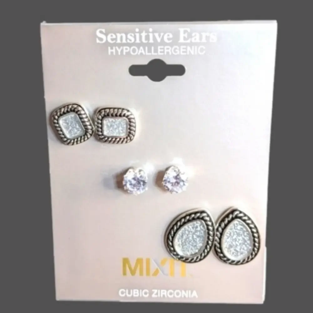 MixIt‎ Cubic Zirconia Silver Tone Earring Trio Set